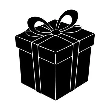 Minimal Gift Box Icon Black Present Package Ribbon Bow Logo Design Illustrazione stock