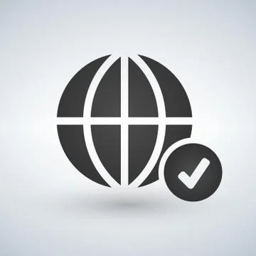 Minimal globe icon with checkmark in circle, vector illustration イラスト素材