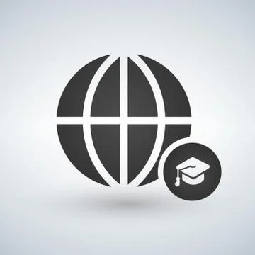 Minimal globe icon with graduation cap in circle, vector illustration Stockillustratie