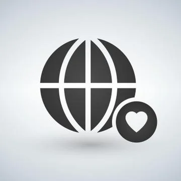 Minimal globe icon with heart in circle, vector illustration Illustrazione stock