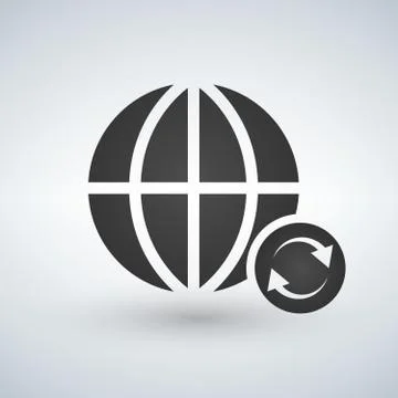 Minimal globe icon with refresh sync icon in circle, vector illustration Stockillustratie