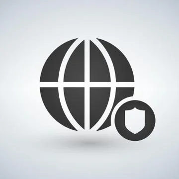 Minimal globe icon with shield icon in circle, vector illustration isolated イラスト素材