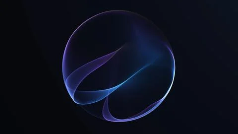 Minimal glowing gradient energy orb with smooth flowing light waves on dark.. Stock Illustration