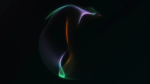 Minimal glowing gradient orb with smooth neon curves emerging from darkness.. Stock Illustration