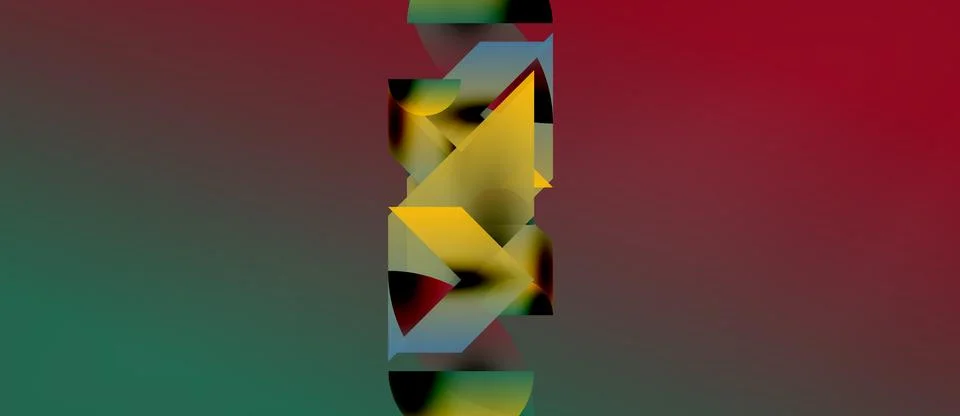 Minimal gradient circles and triangles in red and teal Stock Illustration