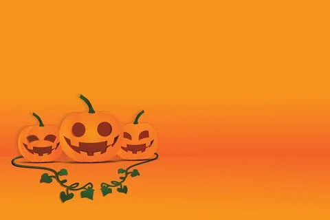 Minimal graphic, Three pumpkins head put on the orange wallpaper. Stock Illustration