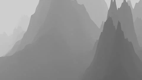 Minimal Grayscale Mountain Landscape Stylized Terrain Background Animation Stock Footage 313804242