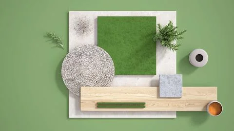 Minimal green background with copy space, marble limestone and granite slabs, Stock Illustration
