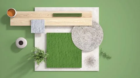Minimal green background with copy space, marble limestone and granite slabs, Stock Illustration
