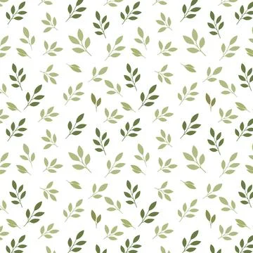 Minimal Green Leaf Seamless Pattern Background, Nature Organic Texture イラスト素材