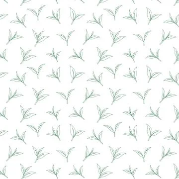Minimal Green Tea Leaf Outline Seamless Pattern Flat Vector Background Stock Illustration