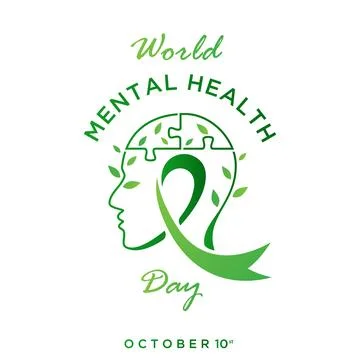 Minimal green vector design for World Mental Health Day featuring a human h.. Stock Illustration