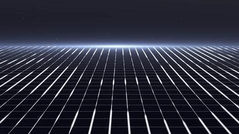 Minimal grid surface stretching to horizon on dark background. Futuristic t.. Illustrazione stock