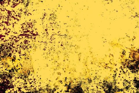 Minimal grunge composition with a solid yellow field eroded by blackened speckle Stock Photos