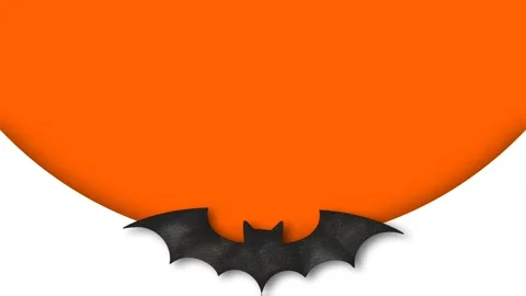 Minimal Halloween Background with Flying Black Bat and Orange Copy Space. Stock Footage 346517206