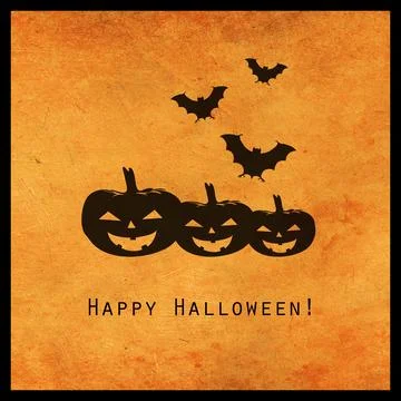 Minimal halloween design with jackolantern pumpkin and bats silhouette. Sca.. Illustrazione stock