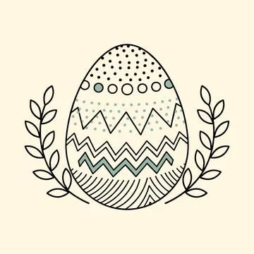 Minimal Hand Drawn Easter Egg With Laurel Branches Stock Illustration