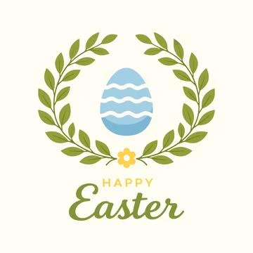 Minimal Happy Easter Laurel Wreath With Decorative Egg Vector Stock Illustration