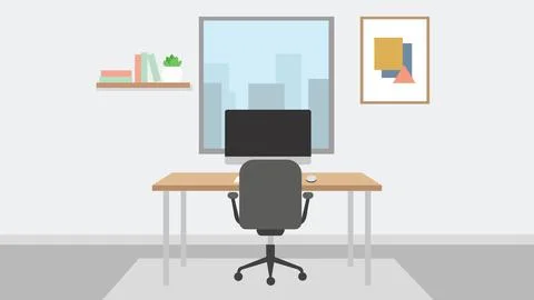 Minimal Home Office Interior With Desktop Computer イラスト素材