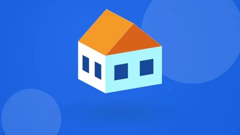 Minimal House Models Rotating and Rising on Blue Background Video stock 348585161