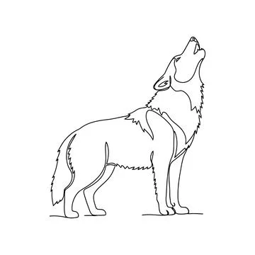 Minimal Howling Wolf Line Art Illustration for Wildlife and Freedom Stock Illustration