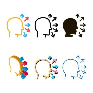 Minimal human head and arrows icon vector outline Stock Illustration