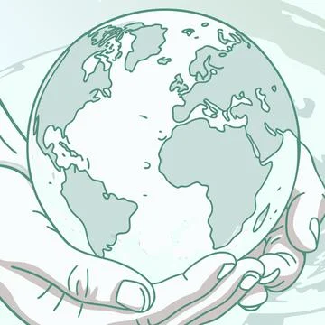Minimal icon combining earth globe and hand envir Stock Illustration