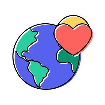 Minimal Icon Combining Earth Globe and Heart for Sustainability Stock Illustration