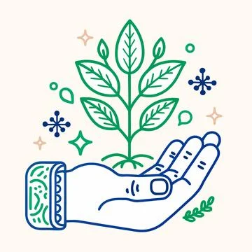 Minimal icon combining hand and sprout growth and Stock Illustration