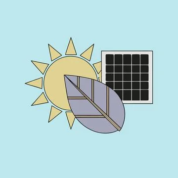 Minimal icon combining sun and leaf renewable ene Stock Illustration