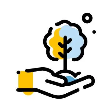 Minimal icon combining tree and hand nature care Stock Illustration