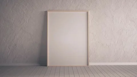 Minimal Interior Scene With Empty Vertical Frame And Warm Light Stock Footage 345268411