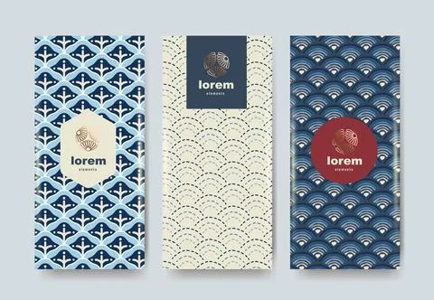 Minimal Japanese pattern set featuring seamless wave and geometric designs .. Stock Illustration