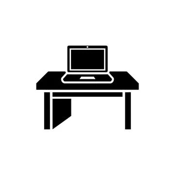 Minimal Laptop Desk Remote Work Icon Stock Illustration