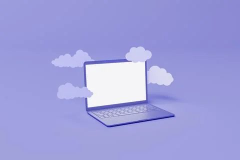 Minimal laptop with flat clouds floating around 스톡 일러스트