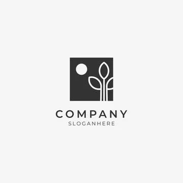 Minimal leaf and sun logo icon Stock Illustration