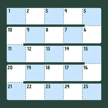 Minimal Light Blue Advent Calendar Template Blank Number Grid Simple Winter.. Stock Illustration