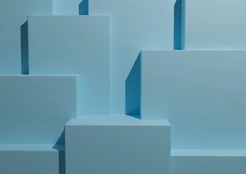 Minimal Light, Pastel, Blue Background 3D Studio Mockup Scene with Podiums an Stock Illustration