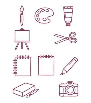 Minimal Line Art Creative Tools Icon Set for Designers and Artists Stock Illustration