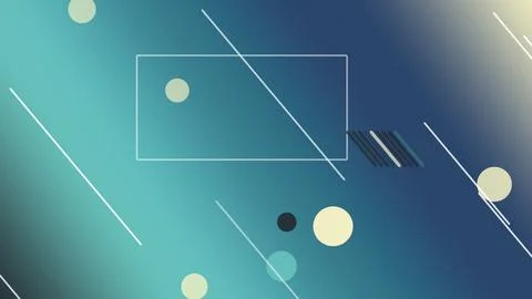 Minimal line art rectangles and circular dots sit on a teal-blue gradient, .. Illustrazione stock