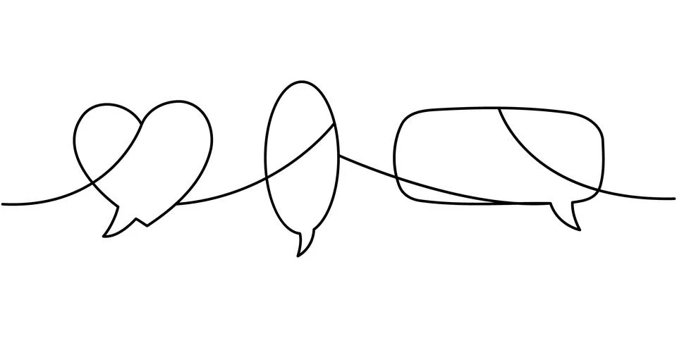 Minimal line art with speech bubbles connected in continuous one line. Romantic Stock Illustration