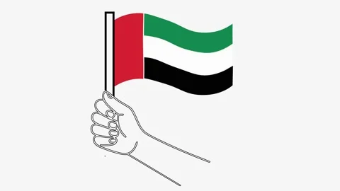 Minimal line-art of UAE flag held by hand single continuous stroke Stock Footage 320988940