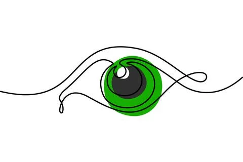 Minimal line art vector illustration of a green eye with abstract continuous Stock Illustration