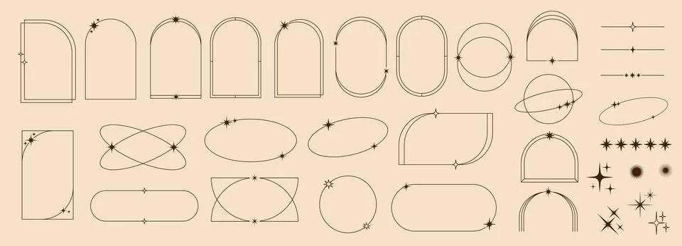 Minimal line frames and borders with star twinkles Illustrazione stock