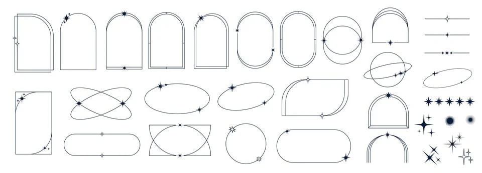 Minimal line frames and borders with star twinkles Stock Illustration