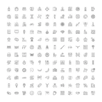 Minimal line icon set displaying various concepts and objects Stock Illustration