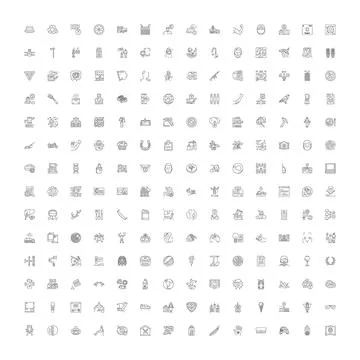 Minimal line icons creating a diverse infographic symbol set Stock Illustration
