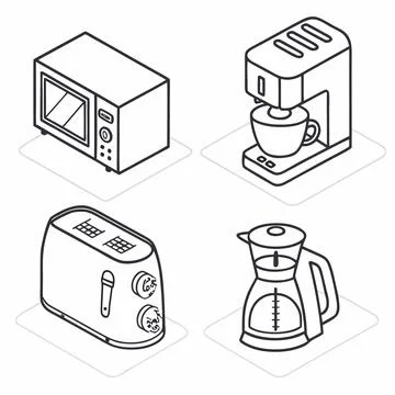 Minimal Line Icons for Kitchen Electronics - Modern Home Appliances Vector Stock Illustration