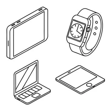 Minimal Line Icons for Smart Electronics and Thin Technology - Modern Vecto.. Stock Illustration