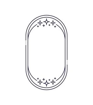 Minimal line oval frame border with star, sparkles Stock Illustration